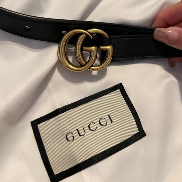 Leather belt with Double G buckle - Picture 2 of 4